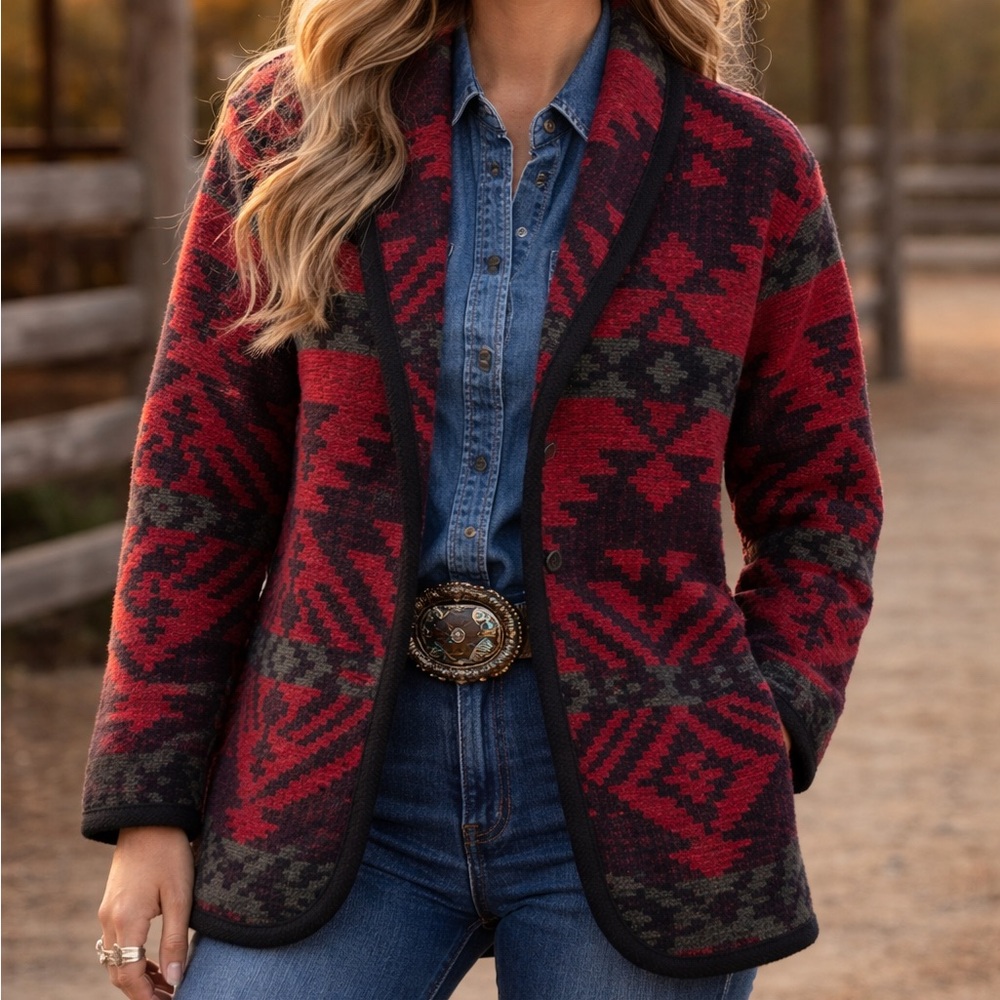Woolrich blanket vintage Red Black Wool Jacket chore coat women’s sz M USA made